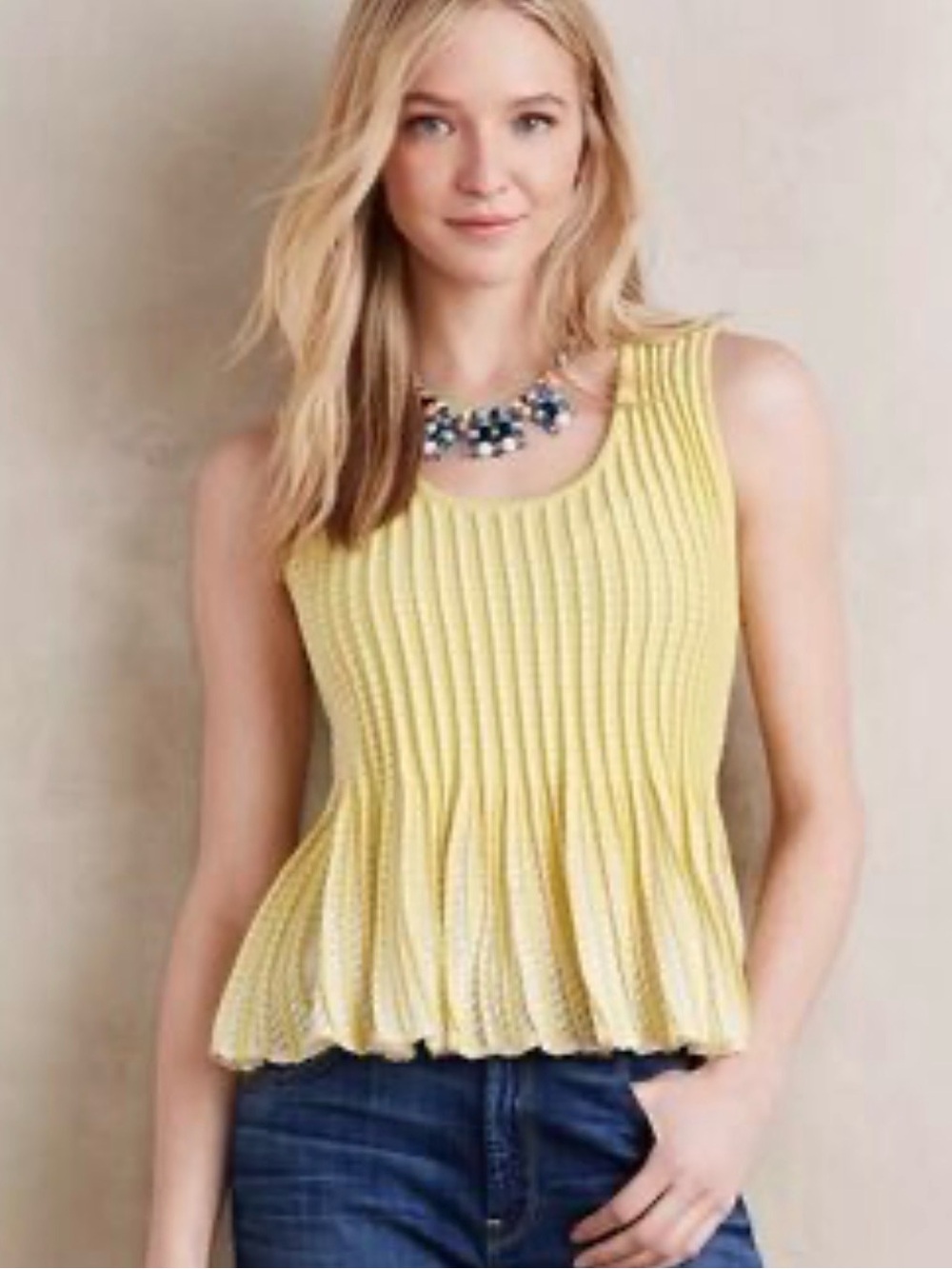 Moth Sleeveless Peplum Tank Top in Yellow and White